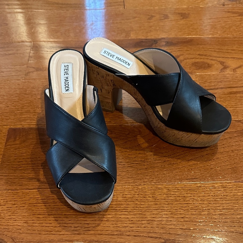 Steve Madden Black Cork Platform Heels